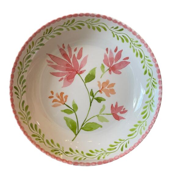 Soho Loft Floral Melamine Bowls 9in Round Pink & Green Set of 4 New - Picture 5 of 15